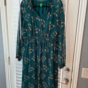 Floral Green Dress with sheer sleeves